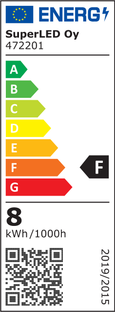 Energiatehokkuusmerkintä Alasvalo SUNNA 8W Ø80*30mm 805lm, valkoinen