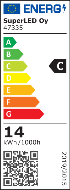 Energiatehokkuusmerkintä Yleisvalaisin RAINA 15W, 1650lm, 250x150x63mm, valkoinen