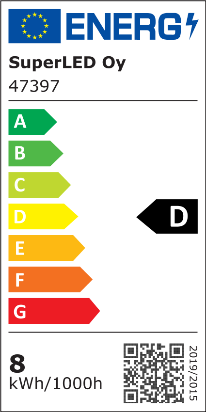 Energiatehokkuusmerkintä Alasvalo MAGGA 8W Ø95*36mm, valkoinen