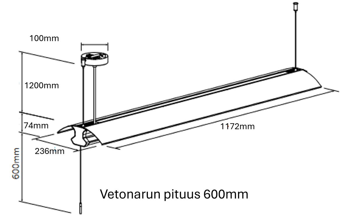 LED Toimistovalo SEILI 45W 4600lm 1172x236x74mm UGR