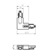 Valkoisen 1-vaihekiskon kulmapalan mitat.