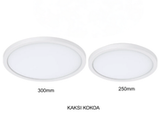 Kaksi valkoista py&ouml;re&auml;&auml; LED-kattovalaisinta vierekk&auml;in, suurempi 300mm ja pienempi 250mm, HELO-malli IP54