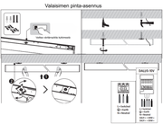 Linjavalaisimen LINOX 1500mm pinta-asennusohje: kiinnitys kattoon, johdotus ja DALI/0-10V-kytkent&auml;kaavio vaihe vaiheelta.