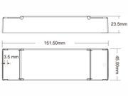 LED-muuntaja NOVA 40W mitat: pituus 151,50 mm, leveys 45,00 mm, korkeus 23,5 mm teknisess&auml; mittapiirustuksessa