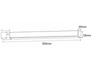 Peilivalaisin Pista 500 mittapiirros: pituus 500 mm, leveys 60 mm, korkeus 55 mm, pistorasialla varustettu IP44-valaisin