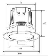 mittakuva-Alasvalo-DOME-8W-90x67mm-CRI90-URG16-valkoinen