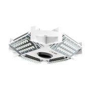 Valkoinen Q-Bay LED-hallivalo 100W nelj&auml;ll&auml; s&auml;&auml;dett&auml;v&auml;ll&auml; LED-paneelilla ylh&auml;&auml;lt&auml; kuvattuna