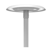 Harmaa py&ouml;re&auml; HALO LED-puistovalaisin 150W kiinnitettyn&auml; pylv&auml;&auml;seen, sivukuva valkoisella taustalla