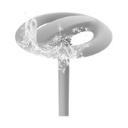 Harmaa HALO LED-puistovalaisin 200W, jossa rengasmainen valaisinp&auml;&auml; roiskuvan veden ymp&auml;r&ouml;im&auml;n&auml; havainnollistamassa IP66-vedenkest&auml;vyytt&auml;