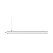 Pitk&auml; valkoinen LED-teollisuusvalaisin PRO 40W ripustettuna kahdella vaijерilla valkoisella taustalla