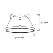 Vaihdettavan heijastimen mittapiirros, halkaisija 49,8 mm ja korkeus 30,2 mm, 38&deg; kiskovalaisimeen BEST 20W