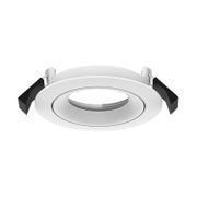 Valkoinen py&ouml;re&auml; uppovalaisinkehys DALI LED-alasvalolle, jossa n&auml;kyy kiinnitysjousikiinnikkeet sivuilla