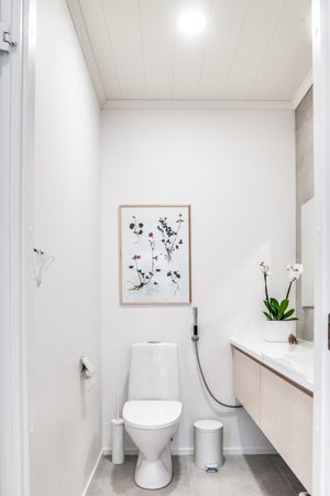 Yksi noin 1000lm yleisvalo katossa riittää erinomaisesti WC:n valaistukseksi.