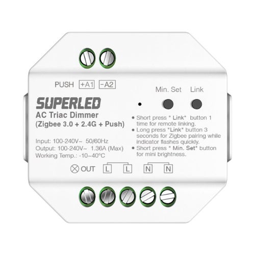 S&Auml;VY MIBO painonappihimmennin Push + langaton vastaanotin 2.4 RF + Zigbee 3.0